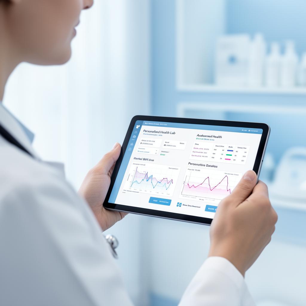 Clinician reviewing personalized biomarker lab results on a tablet