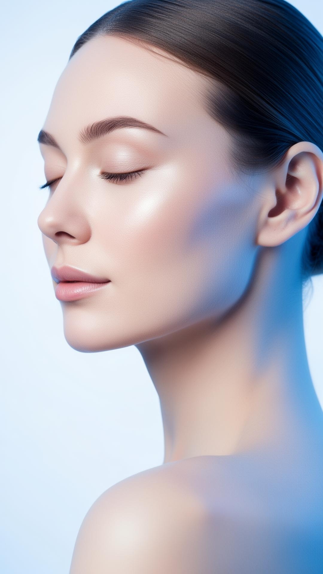 Serene portrait of a woman with radiant, healthy skin